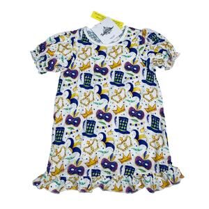 NWT Belle Cher Size 6-7T Mardi Gras Bamboo Play Dress or Gown